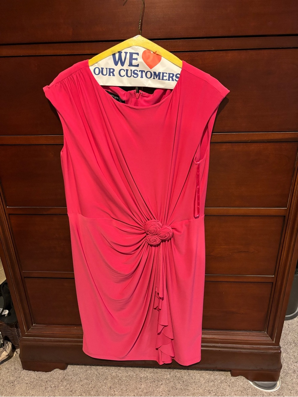 Jones New York Hot Pink Rosette-Detail Sleeveless Midi Dress